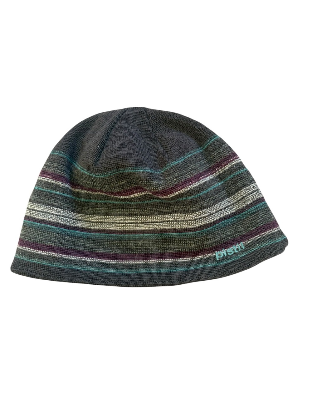 Pistil Wool Bean Hat Adult One Size Gray Blue Maroon Stripes
